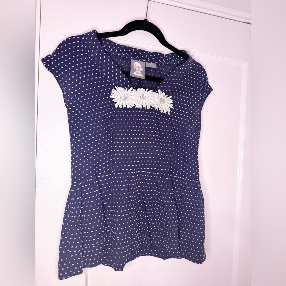 Girls From Savoy Anthropologie Blooming Daisies Vintage Sailor Peplum Blouse 4